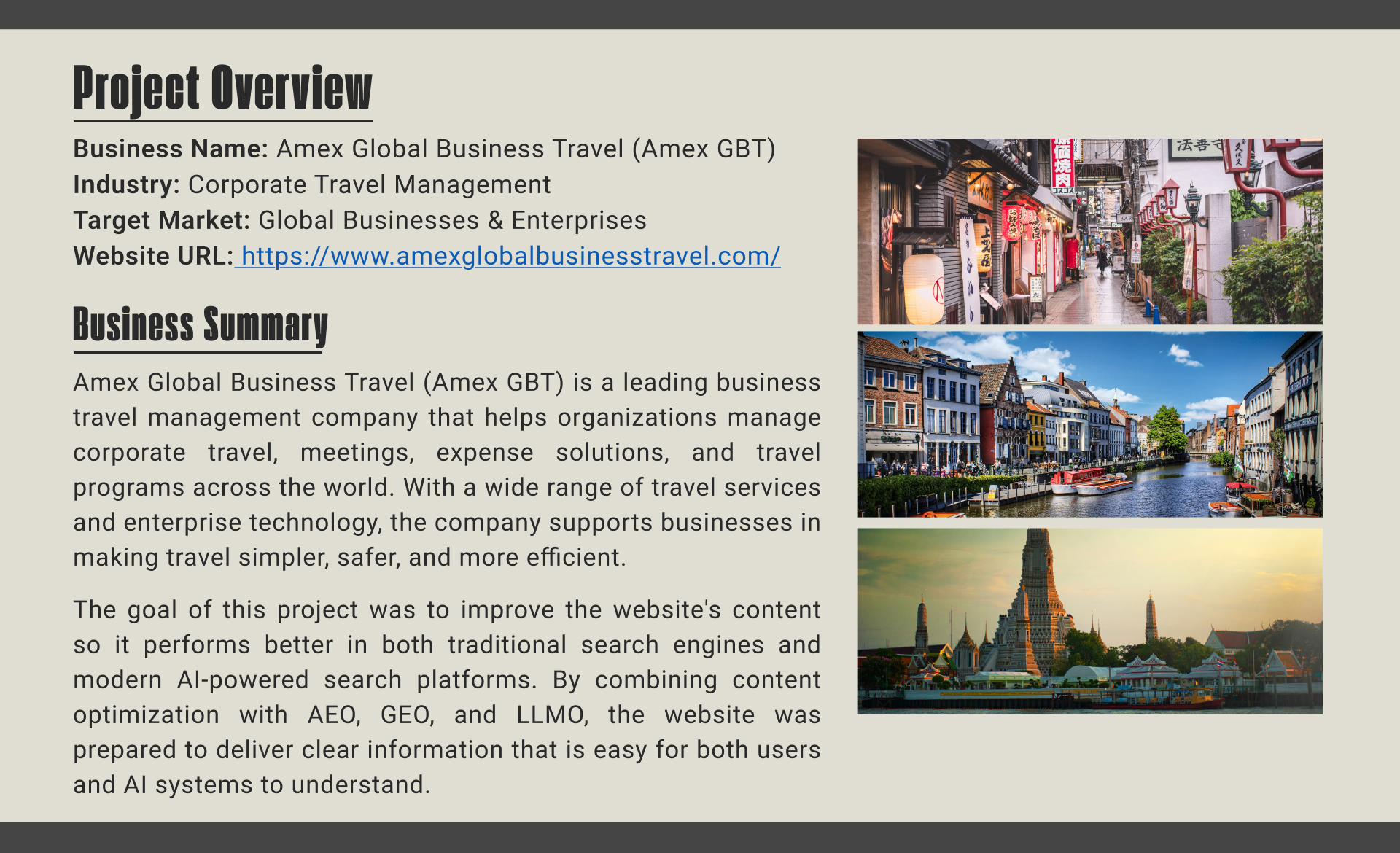 Amex Global Business Travel AI SEO Case Study | Page 1