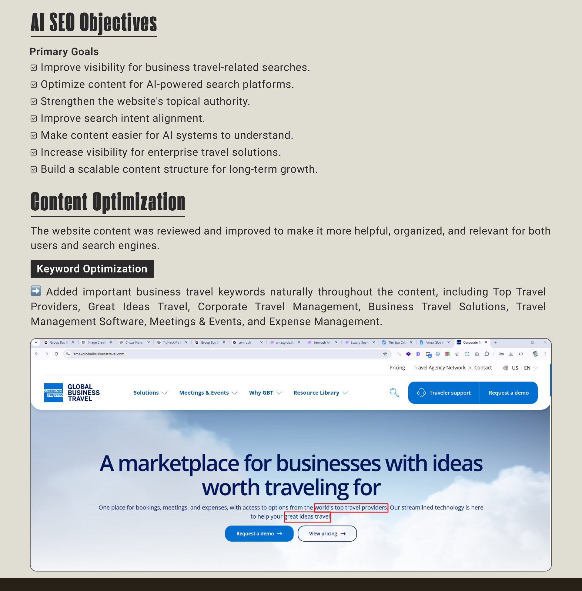 Amex Global Business Travel AI SEO Case Study | Page 2